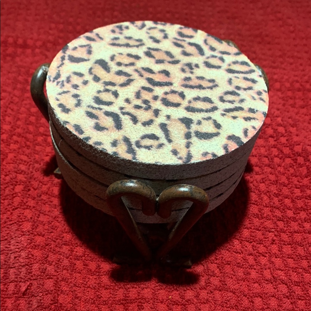 Leopard Print Coaster Set with Holder